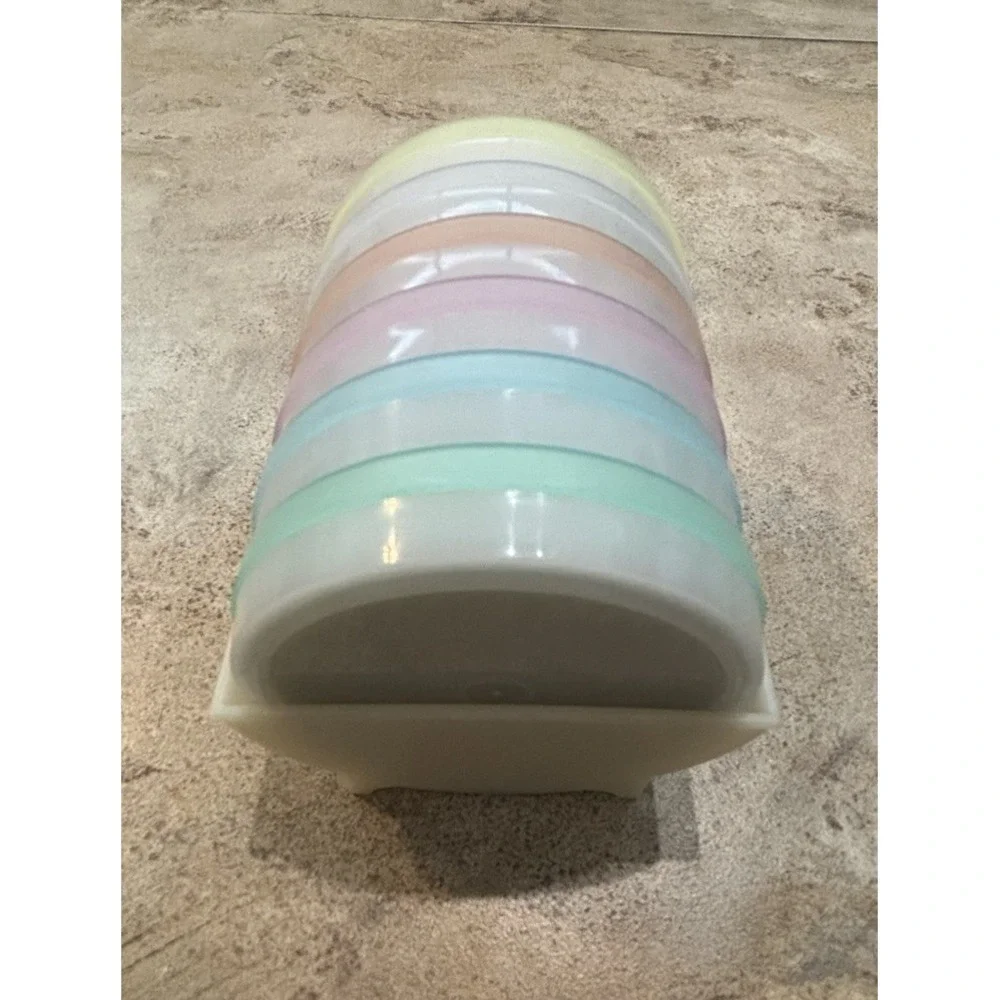 Vintage Tupperware Pastel Wagon Wheel Coaster 567 Set of 6 with Caddy 566